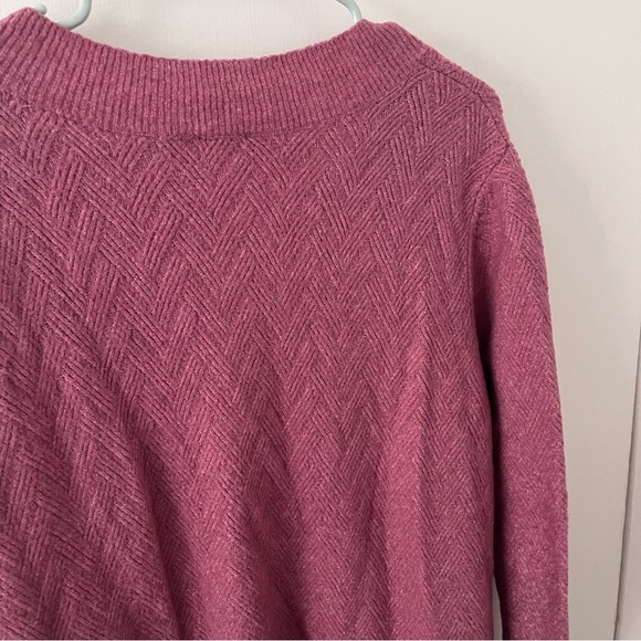 Chico’s 3 Herringbone V-Neck Tunic Knit Sweater Rose Pink XL - Picture 8 of 11